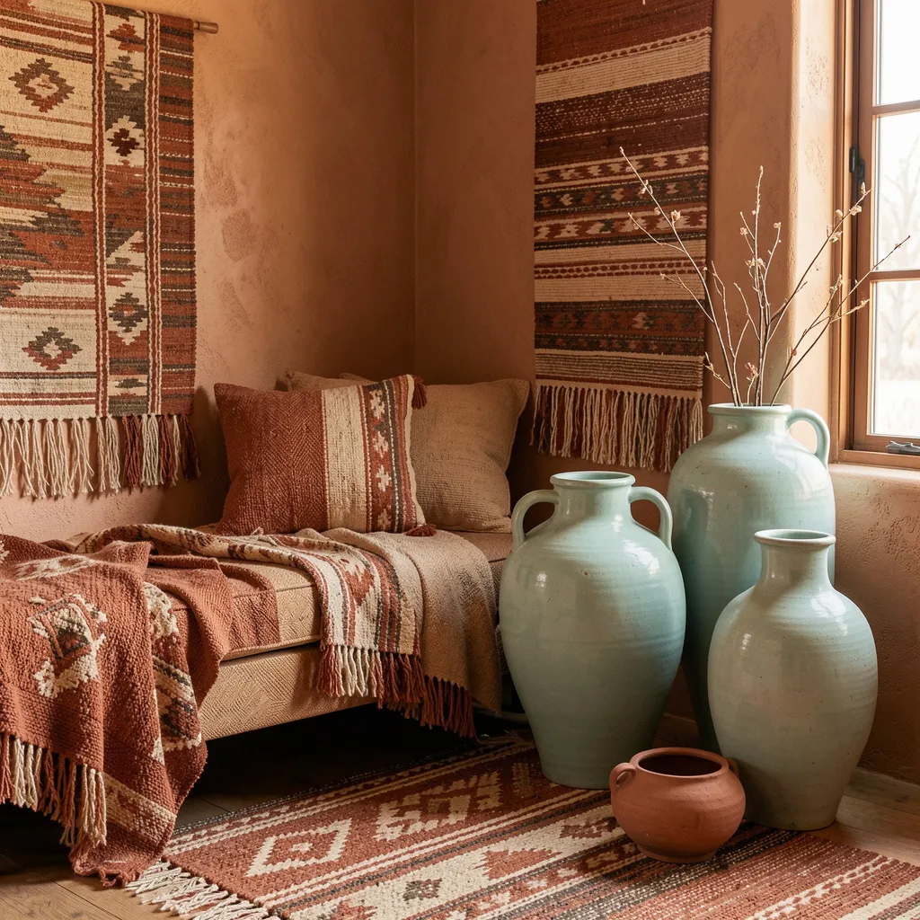 Warm desert interior with terracotta and cream tones